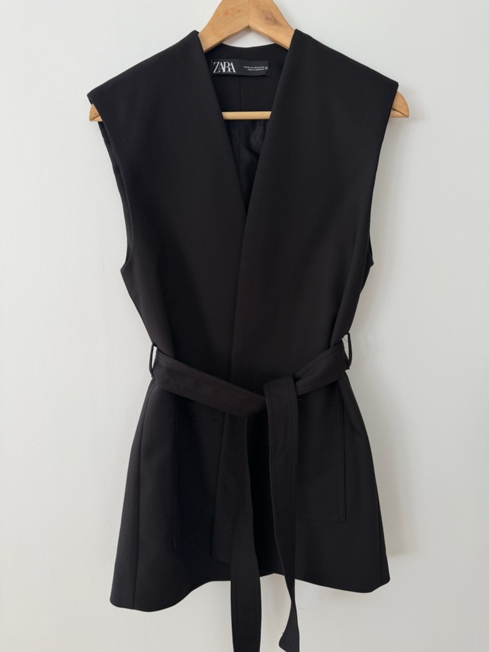 Zara Black Belted Longline Vest Cotton Blend Patch Pockets Small - Picture 3 of 13